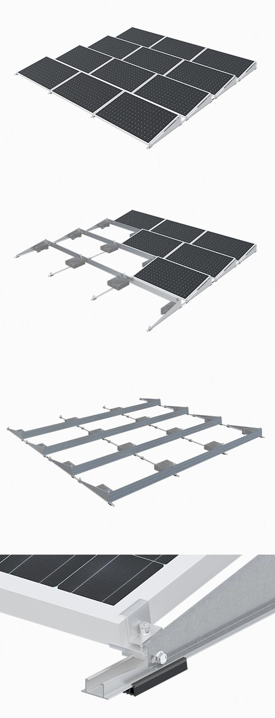 Flat Roof Solar Ballast With Wind Shield