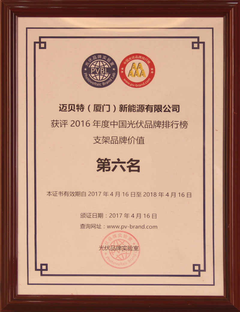 Top 10 China PV Mounting System brand 2016