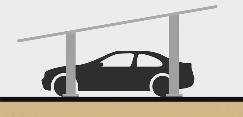Diagram of a multi-post frame carport with support columns on both sides.
